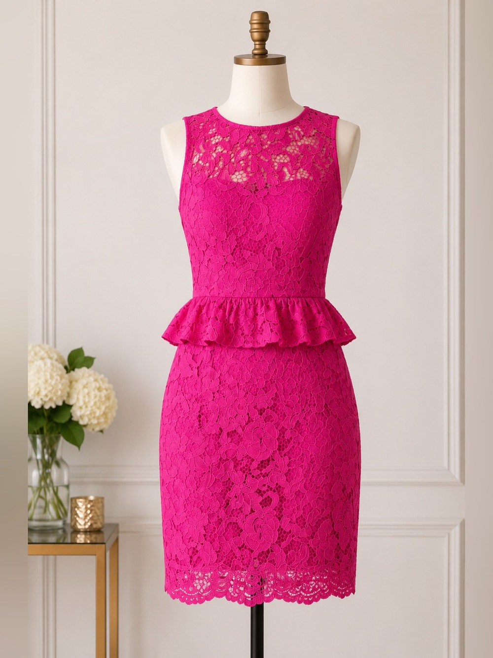 Lilly Pulitzer Pink Lace Peplum Sheath Dress Wedding Guest Size 0 - Picture 2 of 10